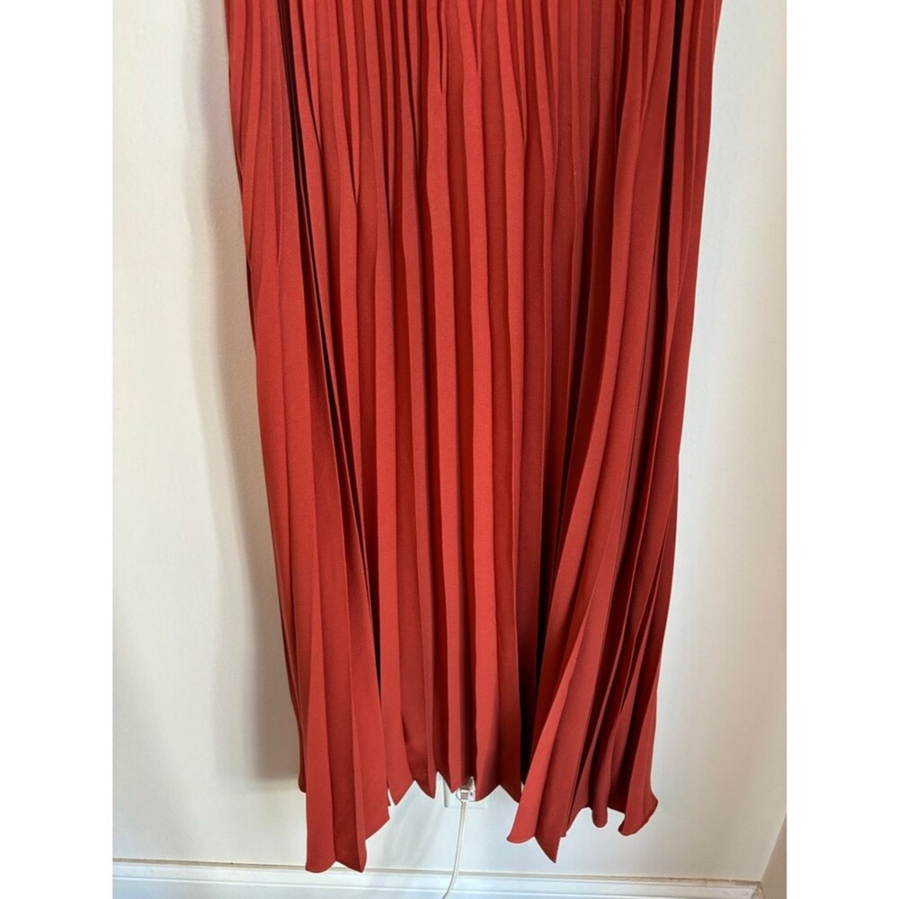 J. Jill women’s pleated V-Neck burnt orange rust Sleeveless Dress Brick Red SM - Picture 13 of 14